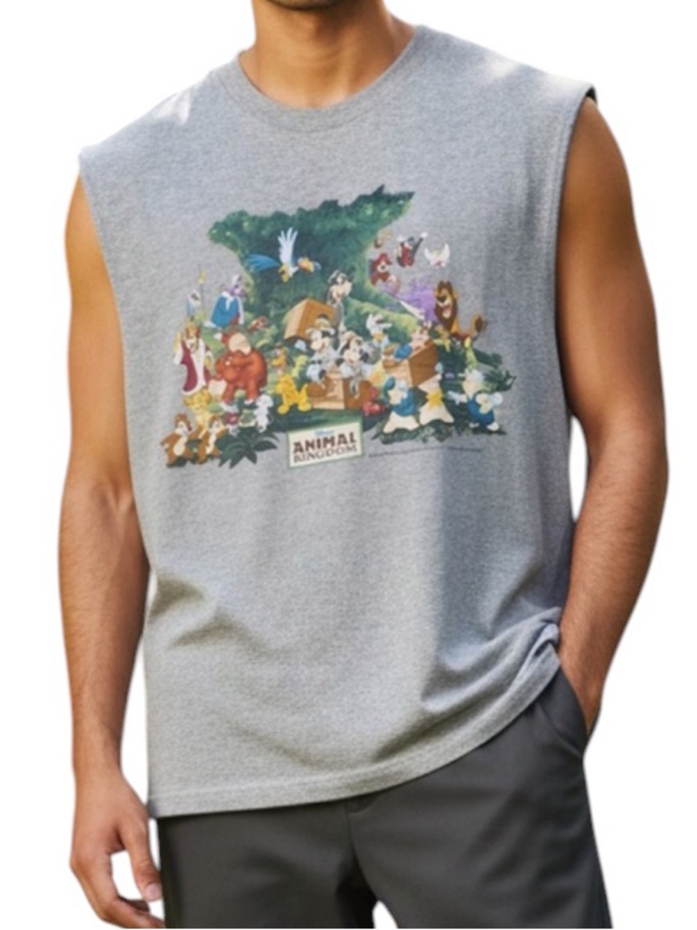 Vintage Disney Resort Mens Animal Kingdom Character Sleeveless Muscle Tee Grey L